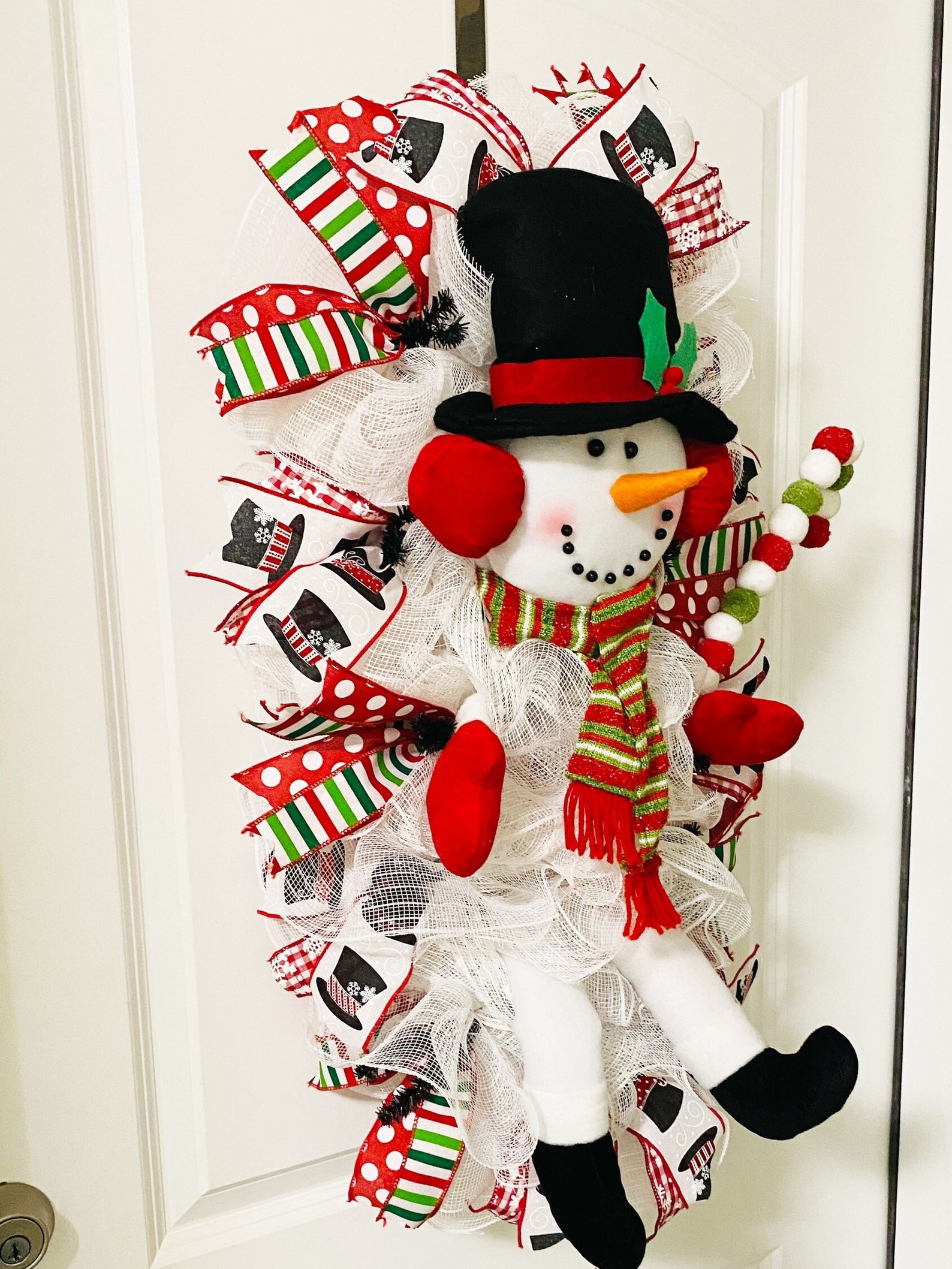 Handmade Snowman Christmas Swag, Holiday Front Door Decoration, Winter ...