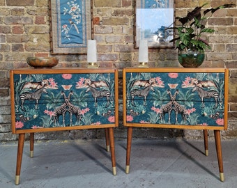 Made To Order Mid Century Bedside Table, Animal Print Nightstand
