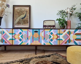 MADE TO ORDER, Custom Geometric Design, Hand-Painted Statement Furniture, Bespoke Home Decor, Storage Solution Credenza sideboard