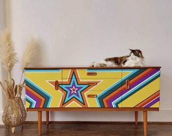MADE TO ORDER Bespoke hand painted star design mid century sideboard credenza