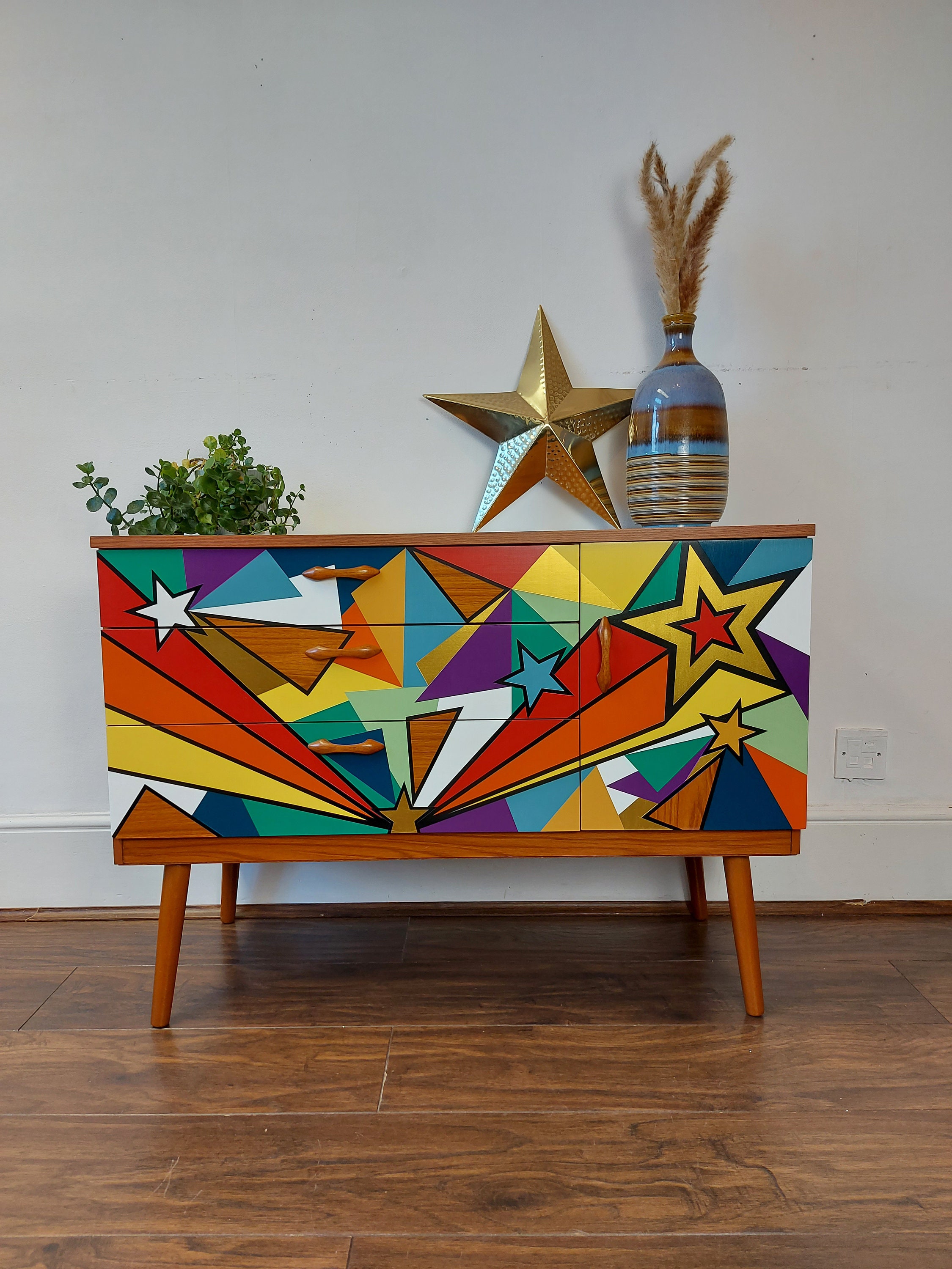 SOLD Bespoke Hand Painted Star Geometric Design Vintage Etsy