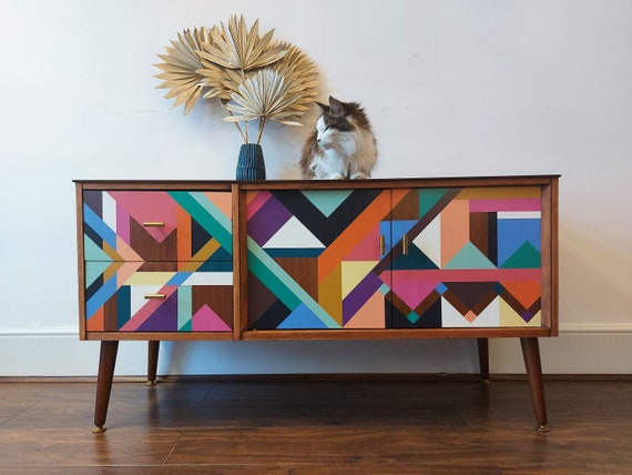 MADE TO ORDER Bespoke Hand Painted Geometric Design Mid Century
