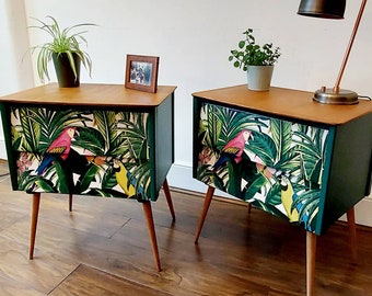 MADE TO ORDER mid century renovated upcycled bedside tables in tropical design