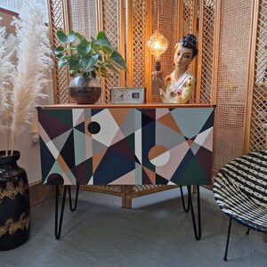 Bespoke Hand-Painted Geometric Design, Mid-Century Cabinet, Custom Furniture, Unique Storage Solution. image 3