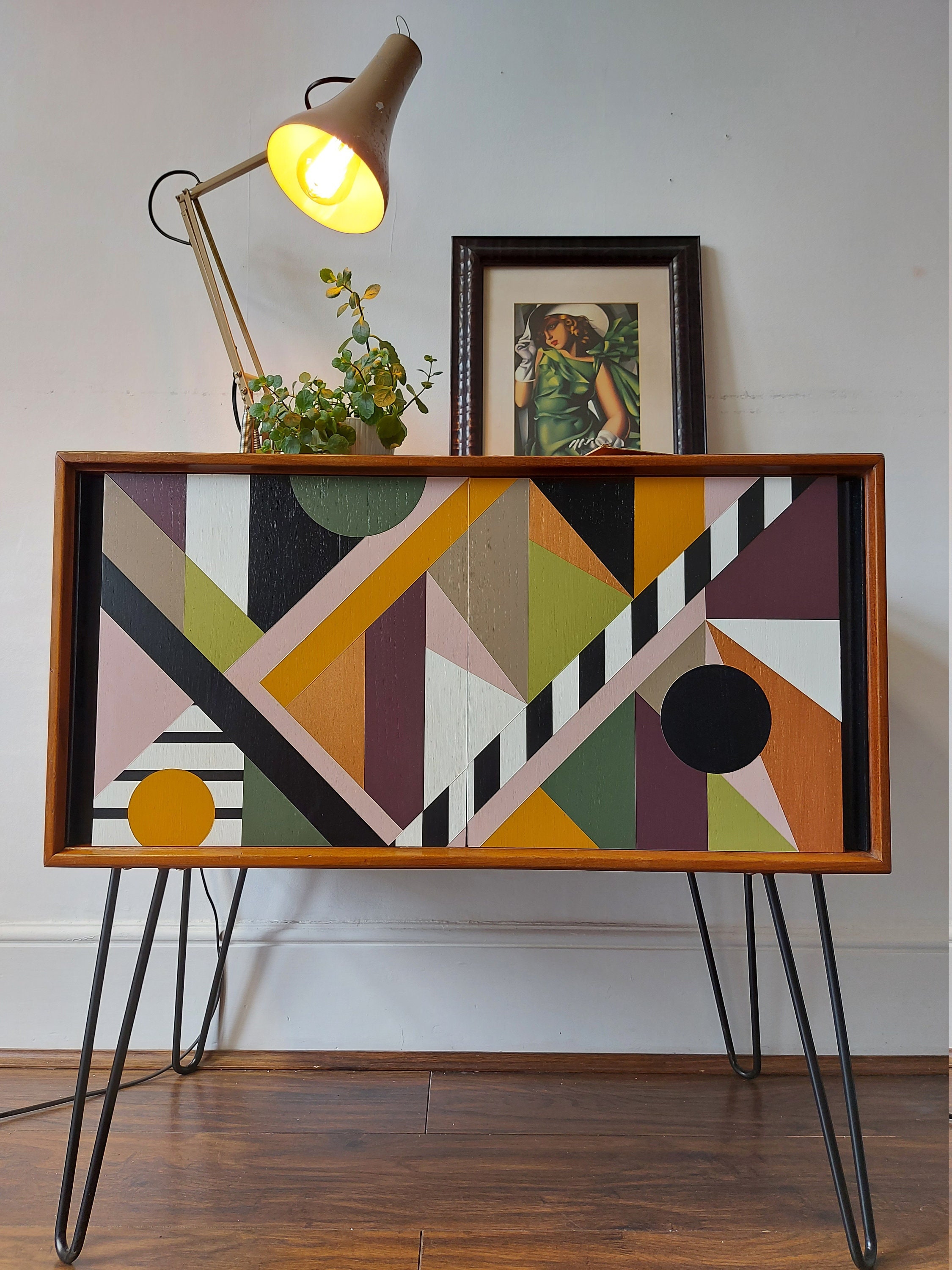 MADE TO ORDER Bespoke Hand Painted Geometric Design Mid Century Record Cabinet Bespoke Home Decor Storage Solution Retro Cabinet. Etsy