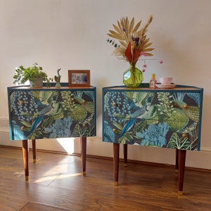 MADE TO ORDER Vintage bedside tables, up-cycled nightstands, tropical bedside tables, hand painted nightstands, mid century tables