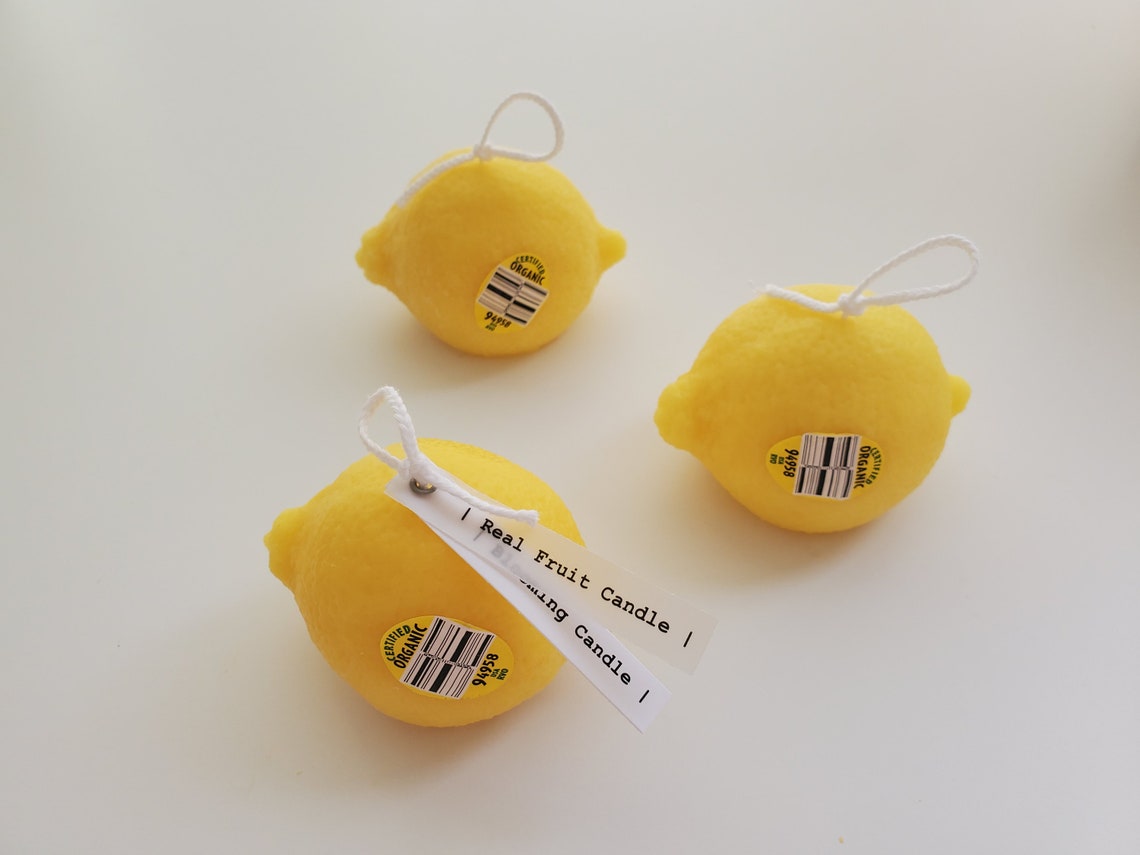 Lemon Candle Real Fruit Candle 100 Nature Pillar Wax & Etsy