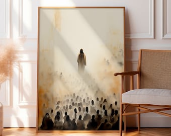 Jesús alimenta a los 5000 Impresión de pared 5 panes 2 peces alimentando al cartel 5000 Jesús pared arte Biblia pared decoración regalo cristiano Jesús imprimible