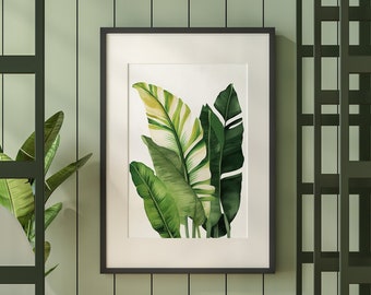 Watercolor Banana Leaf Print, Tropical Wall Art (Digital Download)
