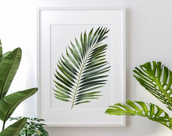 Stampa acquerello di foglie di palma, arte murale tropicale (download digitale)