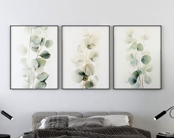 Living Room Wall Decor, Eucalyptus Wall Art Set of 3, Botanical Wall Art, Eucalyptus Wall Decor,Watercolor Eucalyptus Wall Art,Bedroom Decor