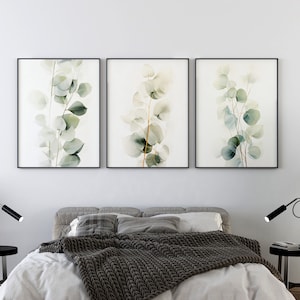 Living Room Wall Decor, Eucalyptus Wall Art Set of 3, Botanical Wall Art, Eucalyptus Wall Decor,Watercolor Eucalyptus Wall Art,Bedroom Decor