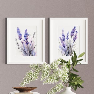 Watercolor Lavender Print Set of 2, Floral Printable Art, Gallery Wall art, Lavender Art, Floral Farmhouse Art, Botanical Prints, Wall Art