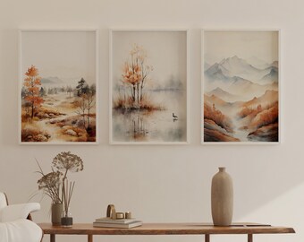 Boho Landscape Watercolor Print Set of 3 (Digital Download)