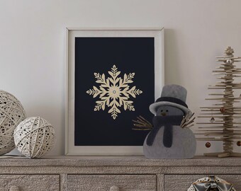 Elegant Snowflake Christmas Wall Art, Winter Holiday Print (Digital Download)