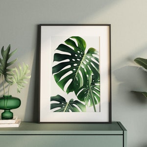 Aquarell botanischer Druck, Monstera druckbare Wandkunst, Wohnzimmer Wandkunst, Aquarell Monstera Wandkunst, Sofortiger Download Digitaldruck
