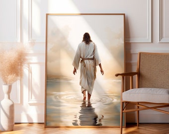 Jesus går på vatten Poster Jesus väggtryck Bibelvers väggkonst Kristen vardagsrumsinredning Inramad canvas Kristen barnrumsinredning