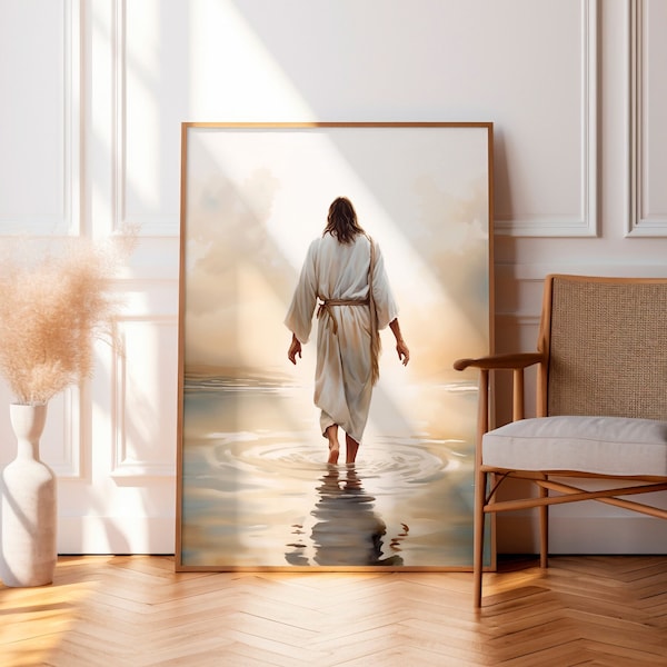 Jesus Walking on Water Poster Jesus Wall Print Bible Verse Wall Art Christian Living Room Home Decor Framed Canvas Christian Nursery Decor