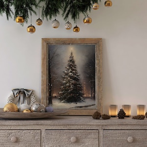 Vintage Christmas Tree Print, Christmas Tree Oil Painting, Vintage Christmas Wall Decor, Christmas Printable Wall Art, Christmas Gift Idea