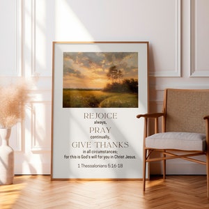 Rejoice Always Pray Continually 1 Thessalonians 5:16-18 Wall Art Vintage Farmhouse Bible Verse Print Scripture Print Modern Christian Decor