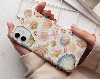 Vintage Seashell Phone Case Beachy Tropical Phone Case for iPhone 16 15 14 13 Pro Max Samsung Galaxy S24 S23 S22 Ultra Google Pixel 7 8 Pro