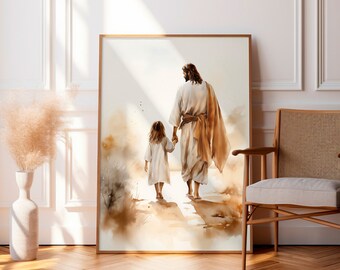 Jesus Walking with a Girl Walk with Jesus Jesus Wall Art Bible Art Christian Nursery Wall Decor Jesus Nursery Wall Art Jesus my Savior Pr