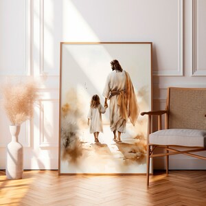 Jesus går med en flicka, gå med Jesus, Jesus-väggkonst, bibelkonst, kristen väggdekoration för barnrum, Jesus-väggkonst för barnrum, Jesus, min Frälsare, tryck bild 2