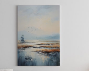 Peinture à l'huile de paysage abstrait, art mural nature sereine (téléchargement numérique)