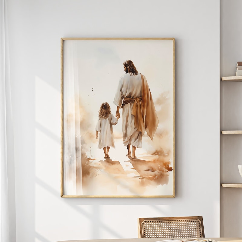 Jesus Walks With Girl Art - Etsy