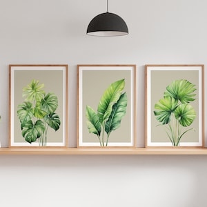 Tropical Prints Set of 3 Monstera Leaf Print 3 Piece Wall Decor Botanical Prints Tropical Leaf Wall Art Monstera Poster Exotic Greenery Art