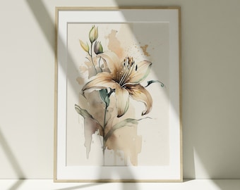 Watercolor Lily Botanical Print, Floral Printable Art, Gallery Wall art, Watercolor Lily Art, Floral Art, Instant download digital print