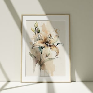 Watercolor Lily Botanical Print, Floral Printable Art, Gallery Wall art, Watercolor Lily Art, Floral Art, Instant download digital print