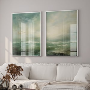 Sage Green Wall Art Sage Green Wall Prints Abstract Wall Decor Ocean Prints Sage Green Ocean Wall Decor Minimalist Modern Wall Art Set of 2