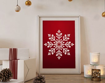 Snowflake Christmas Print, Winter Holiday Wall Art (Digital Download)