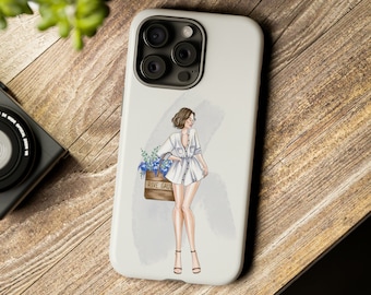 Girl with Flowers Phone Case Floral Phone Case Girly Phone Case Flowers iPhone 15 case Summer iPhone 15 Pro Max iPhone 15 Plus Samsung case