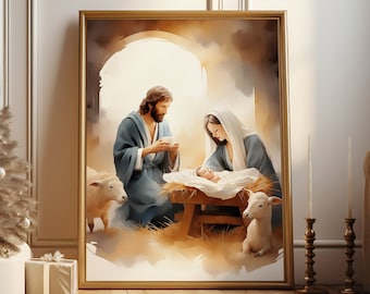 Christmas Nativity Print Nativity Scene Print Birth of Jesus Printable Nativity Scene Wall Decor Christian Faith Gift Religious Christmas