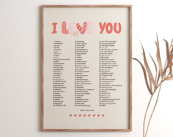 I Love You Print, I Love You in 100 Languages, Valentines day Wall Decor,Romantic Trendy wall art,Valentines Day Printable,Romantic wall art
