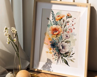 Watercolor Botanical Print, Floral Printable Art, Gallery Wall art, Watercolor Floral Art, Floral Art, Instant download digital print