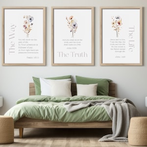 The Way, The Truth, The Life Wall Print, Bible Verse Wall Decor,John 14 6 Wall Print,Botanical Scripture,Christian Wall Decor,Bible Wall Art