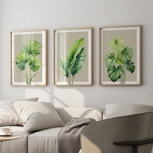 Tropical Prints Set of 3 Monstera Leaf Print 3 Piece Wall Decor Botanical Prints Tropical Leaf Wall Art Monstera Poster Exotic Greenery Art