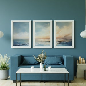 Abstract Ocean Wall Art, Ocean Oil Painting, Abstract Set of 3 Prints, Ocean Wall Decor, Minimalistic Wall Art, Living Room, Bedroom Prints