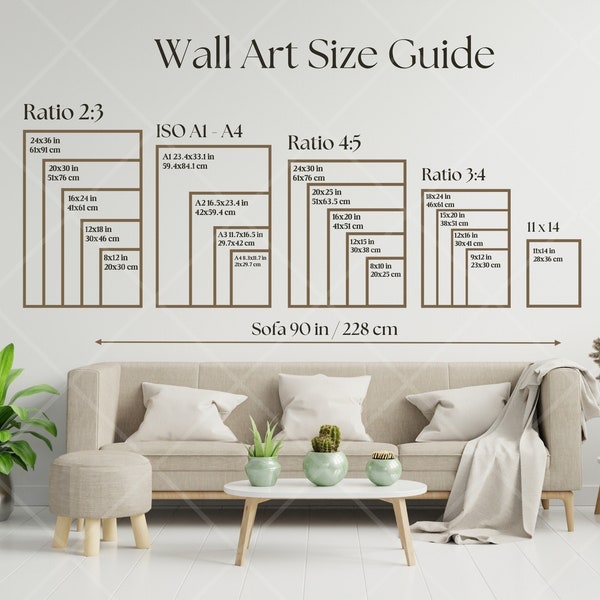 Wall Art Size Guide Frame Size Guide Comparison Chart Wall Print Size Guide Wall Art Ratio Guide Poster Size Chart Instant Digital Download