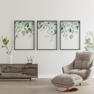 Living Room Wall Decor, Eucalyptus Wall Art Set of 3, Botanical Wall Art, Eucalyptus Wall Decor,Watercolor Eucalyptus Wall Art,Bedroom Decor