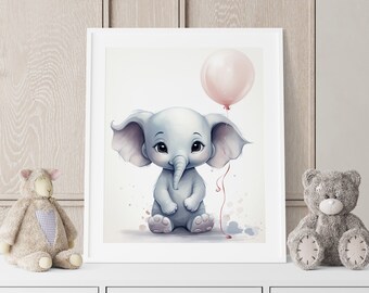 Baby Elephant Nursery Print, Safari Animal Wall Art (Digital Download)