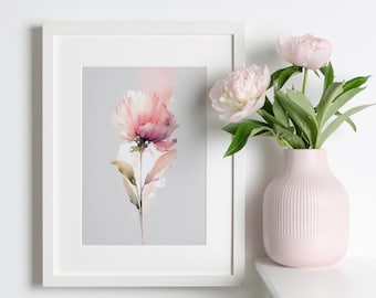 Watercolor Floral Print, Pink Flower Wall Art (Digital Download)
