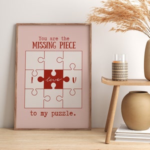 Je bent mijn ontbrekende puzzel Valentijnsdag muur decor, roze muur print, Valentijnsdag afdrukbaar, Valentijnsdag liefde print, romantische kunst aan de muur
