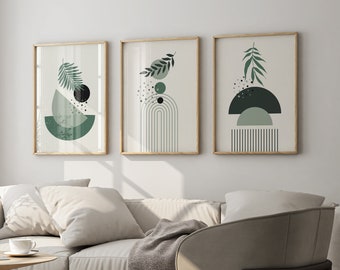 Boho-muurafdrukken Set van 3 bohokunst aan de muur Salie botanische muur wordt afgedrukt groen muurdecor Boho-afdrukken Boho-muurdecor groene botanische muurkunst