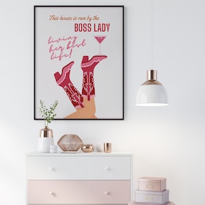 Bottoms Up Wall Print Cowgirl Boots Martini Wall Art Pink Bar Cart Decor Martini Wall Print Western Aesthetic Printable Art Boss Lady Print