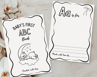 ABC Baby Shower Book Baby&#39;s First ABC Book First Alphabet Book Baby Shower Activity Guest Game Printable ABC Book A-Z Editable Game Template