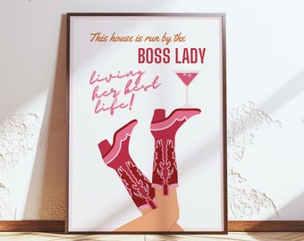 Bottoms Up Wall Print Cowgirl Boots Martini Wall Art Pink Bar Warenkorb Dekor Martini Wall Print Western ästhetik druckbare Kunst Boss Lady Print
